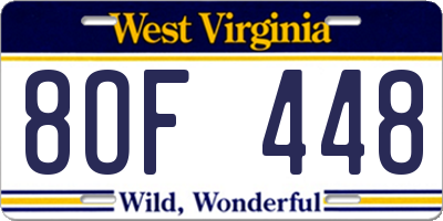 WV license plate 8OF448