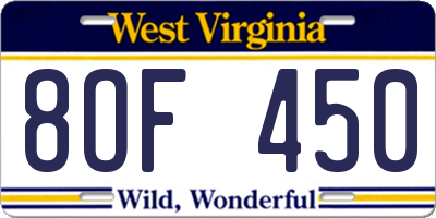 WV license plate 8OF450