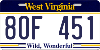 WV license plate 8OF451