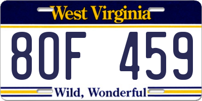 WV license plate 8OF459