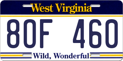 WV license plate 8OF460