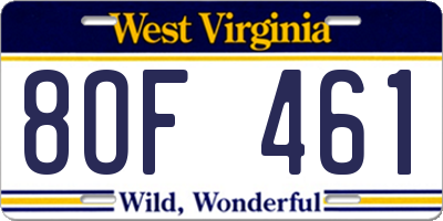 WV license plate 8OF461