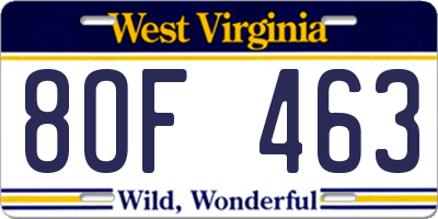 WV license plate 8OF463