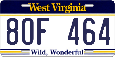 WV license plate 8OF464