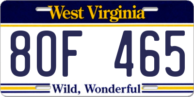 WV license plate 8OF465