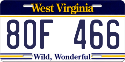 WV license plate 8OF466