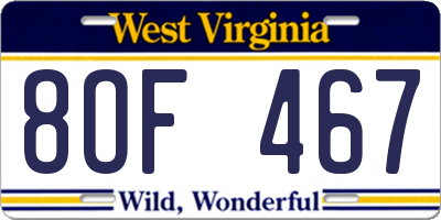 WV license plate 8OF467