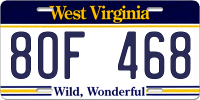 WV license plate 8OF468