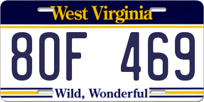 WV license plate 8OF469