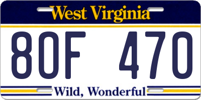 WV license plate 8OF470