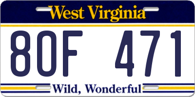 WV license plate 8OF471