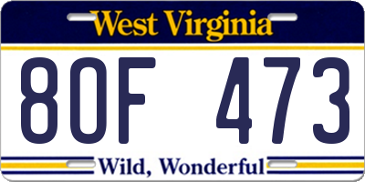 WV license plate 8OF473