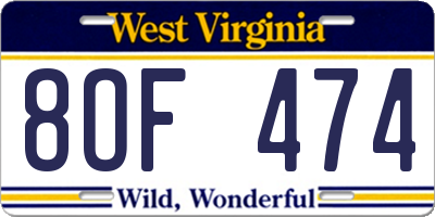 WV license plate 8OF474
