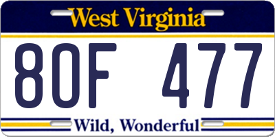 WV license plate 8OF477