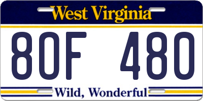 WV license plate 8OF480