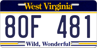 WV license plate 8OF481