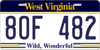 WV license plate 8OF482