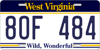 WV license plate 8OF484