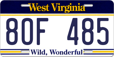 WV license plate 8OF485