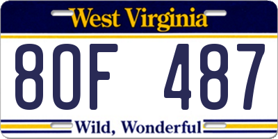 WV license plate 8OF487