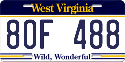 WV license plate 8OF488
