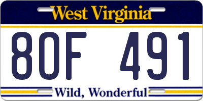 WV license plate 8OF491