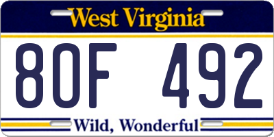 WV license plate 8OF492