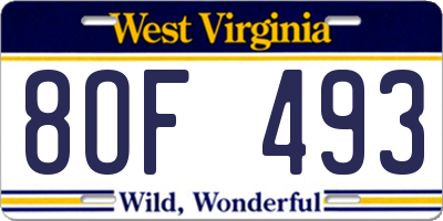 WV license plate 8OF493