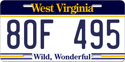 WV license plate 8OF495