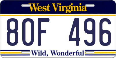 WV license plate 8OF496
