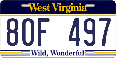WV license plate 8OF497