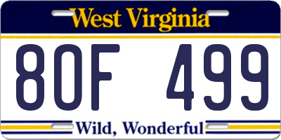 WV license plate 8OF499