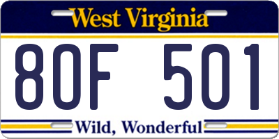 WV license plate 8OF501