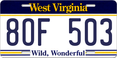WV license plate 8OF503