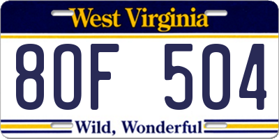 WV license plate 8OF504