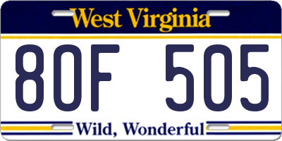 WV license plate 8OF505