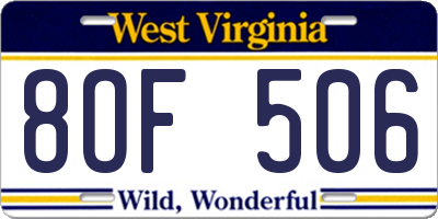 WV license plate 8OF506