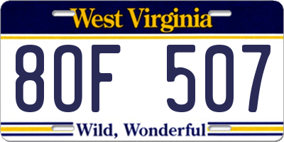 WV license plate 8OF507
