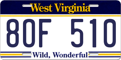 WV license plate 8OF510
