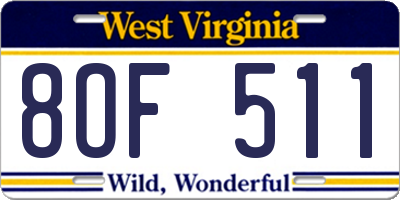 WV license plate 8OF511