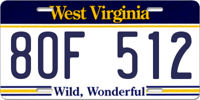 WV license plate 8OF512
