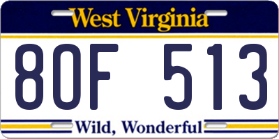 WV license plate 8OF513
