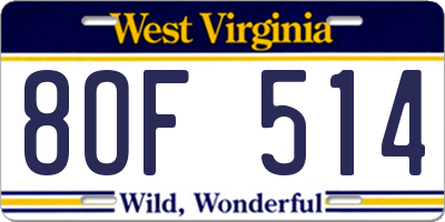 WV license plate 8OF514