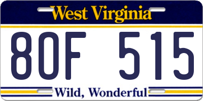 WV license plate 8OF515