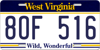 WV license plate 8OF516