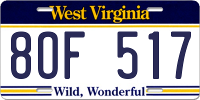 WV license plate 8OF517