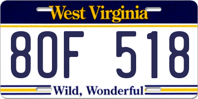 WV license plate 8OF518