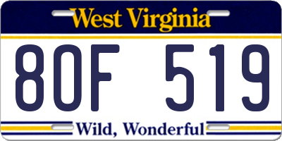 WV license plate 8OF519
