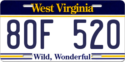WV license plate 8OF520