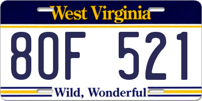 WV license plate 8OF521